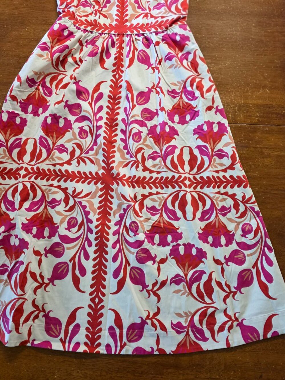 Boden Fit and Flare Maxi-Midi Hybrid Red and Purple Symmetrical Floral 10R - Picture 9 of 13